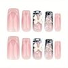 2 24 Pcs Set French 3D Water Ripple Wearable Nail, 3D Bow Pearl Nail Art, Sparkling Diamond Star Fake Nail Patch, Daily Wearable Nail Art, Student Nail Art, DIY Reusable At Home, 2-minute Wearable Nail Art for Holiday Gifts